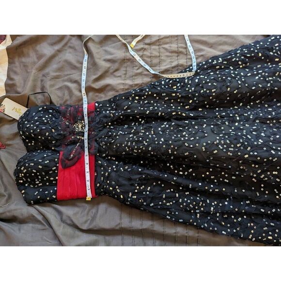 EVENINGS by allure sequined black and red strapless ballgown sz 0 - Picture 6 of 7